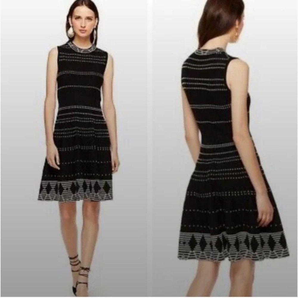 Kate Spade-Textured Knit-Fit & Flare-Black-White-Dress-Size XS